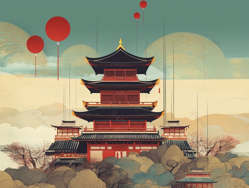 古城古代建筑黄色天空山顶水墨写意古典主义绘画,插画/手绘图,插画/手绘图库,插画/手绘图下载,插画/手绘
